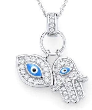 My Daily Styles 925 Silver Evil Eye Hamsa Necklace Jewelry Hamsa Blue White CZ Pendant - Protection Evil Eye Minimalist Simple Necklace Gift Perfect Religious Gift
