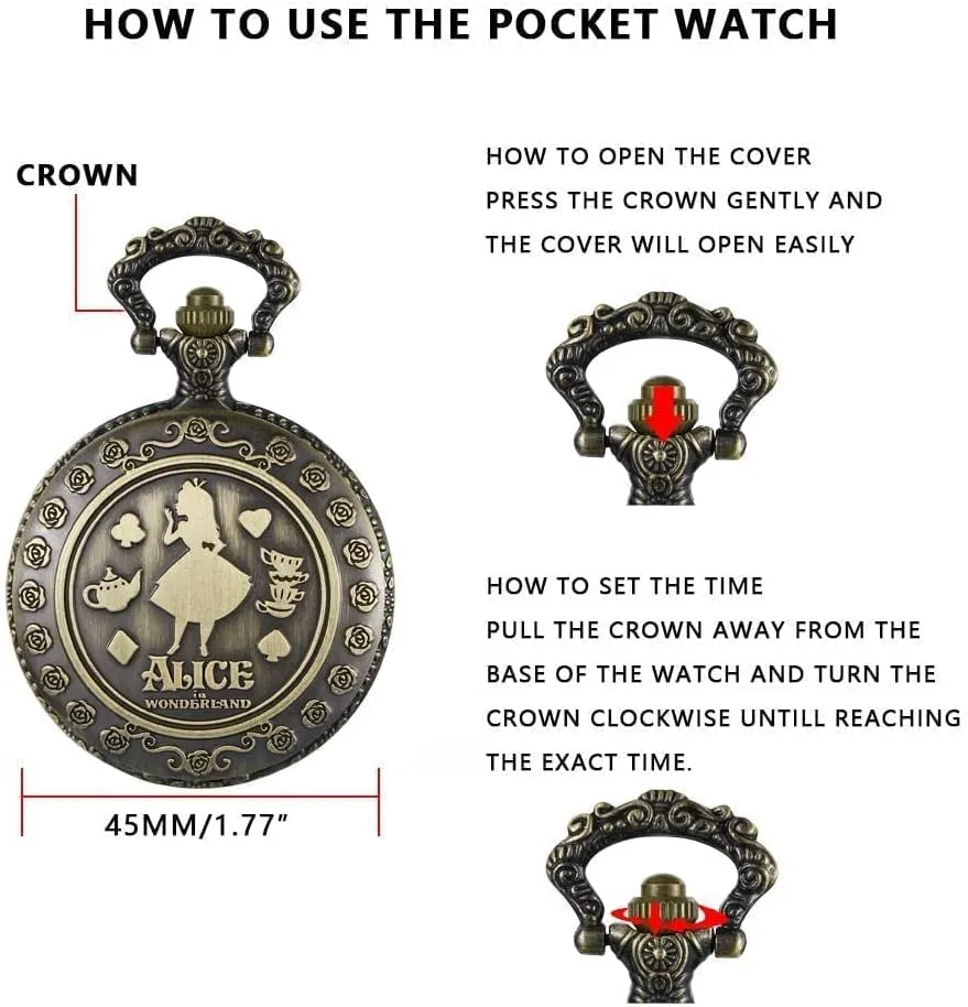 Nostalgia Movie Theme Design Alloy Quartz Pocket Watch with Chain Necklace Pendant & Gift Box