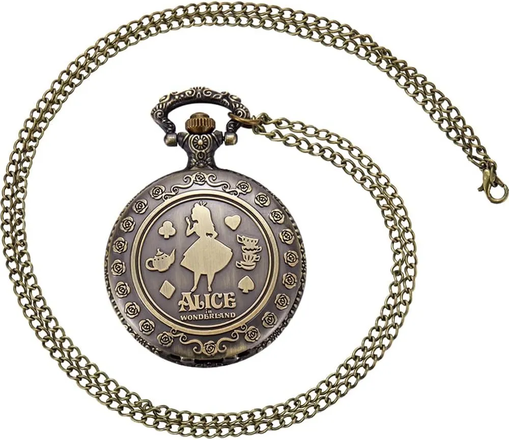 Nostalgia Movie Theme Design Alloy Quartz Pocket Watch with Chain Necklace Pendant & Gift Box