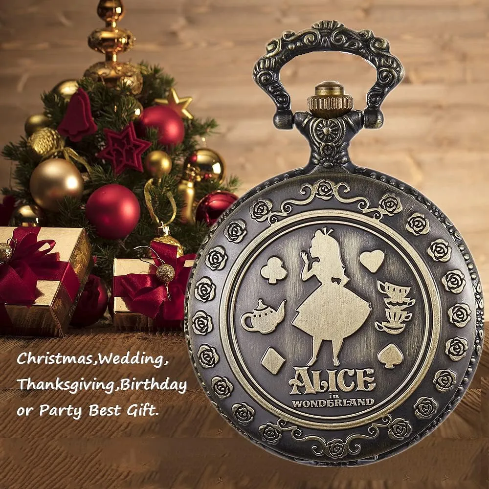 Nostalgia Movie Theme Design Alloy Quartz Pocket Watch with Chain Necklace Pendant & Gift Box