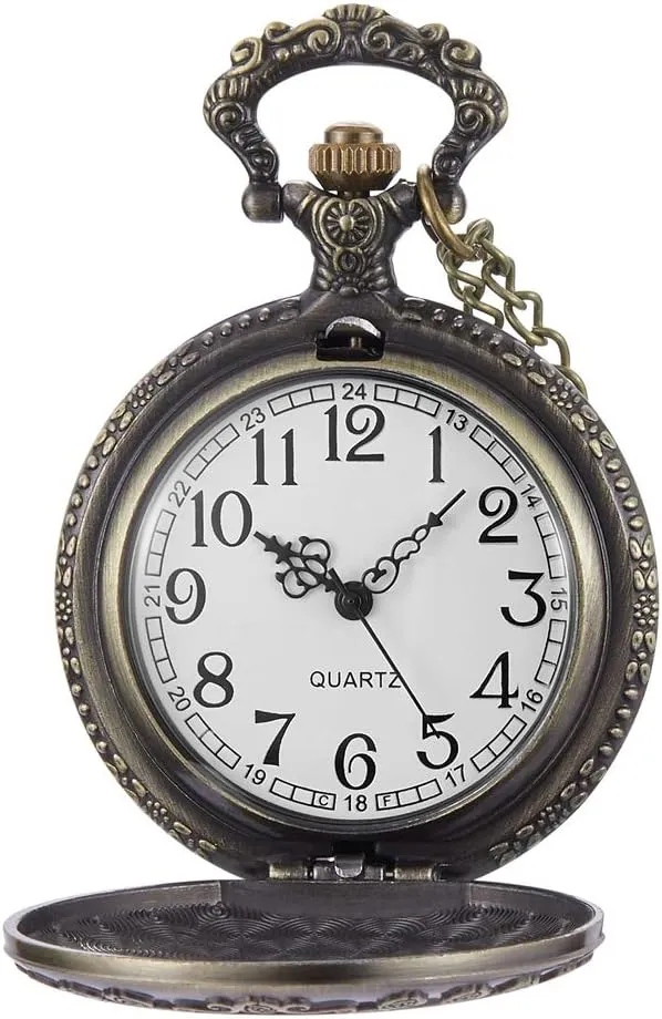 Nostalgia Movie Theme Design Alloy Quartz Pocket Watch with Chain Necklace Pendant & Gift Box