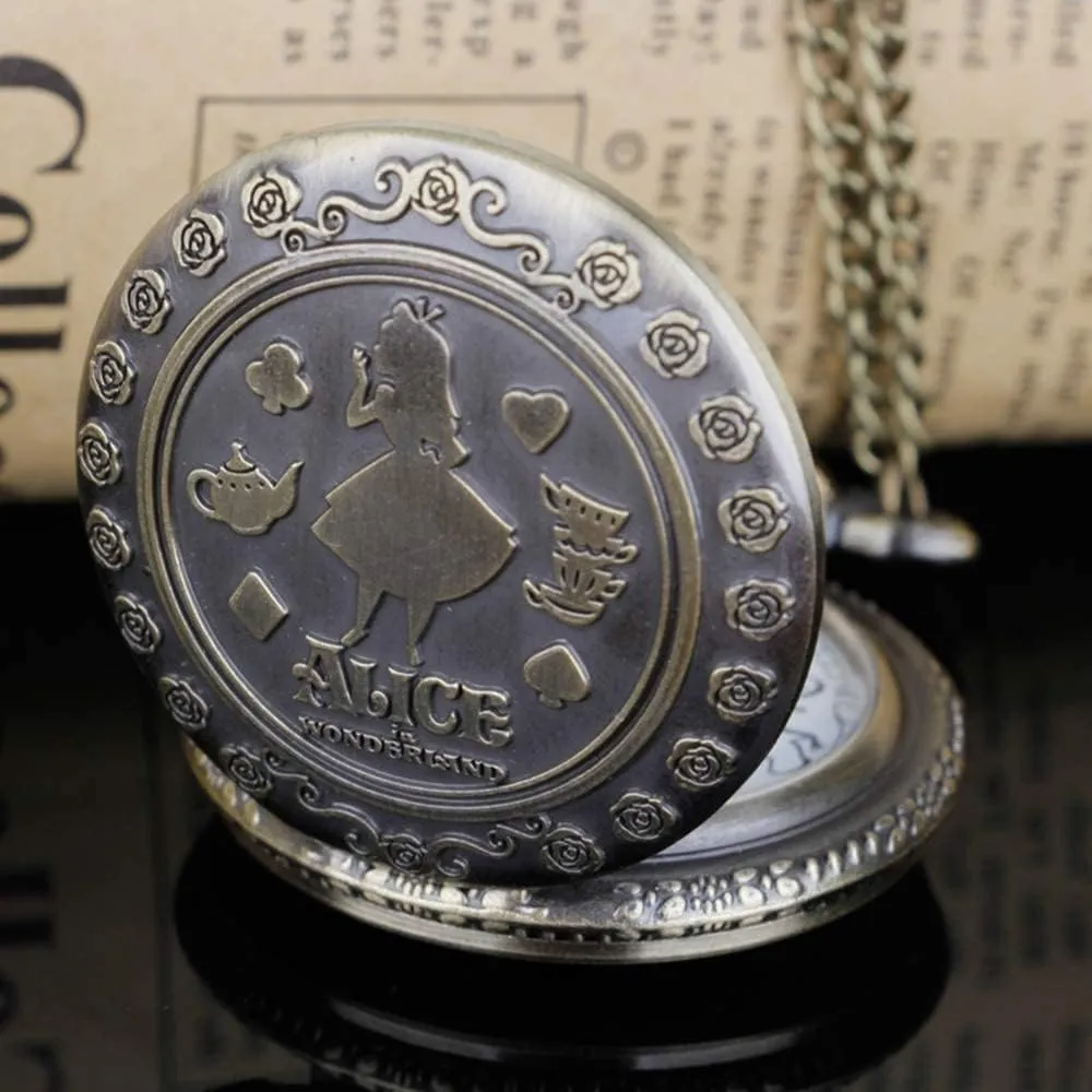 Nostalgia Movie Theme Design Alloy Quartz Pocket Watch with Chain Necklace Pendant & Gift Box