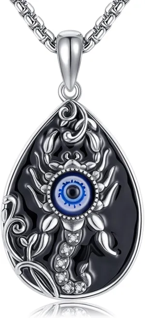 ONEFINITY Scorpion Necklace 925 Sterling Silver Evil Eye Teardrop Shape Pendant Necklace Bug Jewelry Gifts for Women Men
