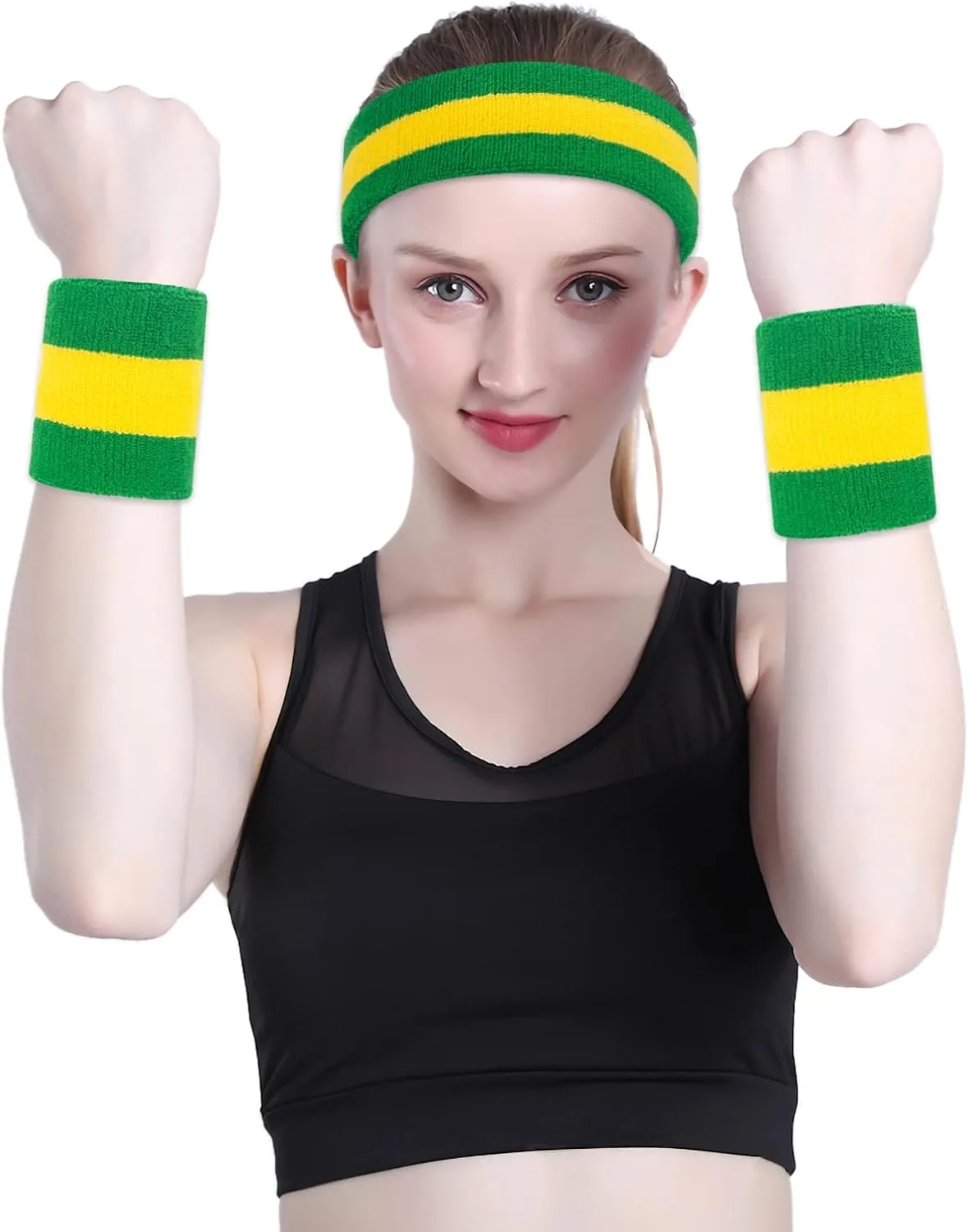 ONUPGO Sweatband Set Sports Headband Wristband Set Sweatbands Terry Cloth Wristband Wrist Sweatband Headbands Moisture Wicking Sweat Absorbing Head Band