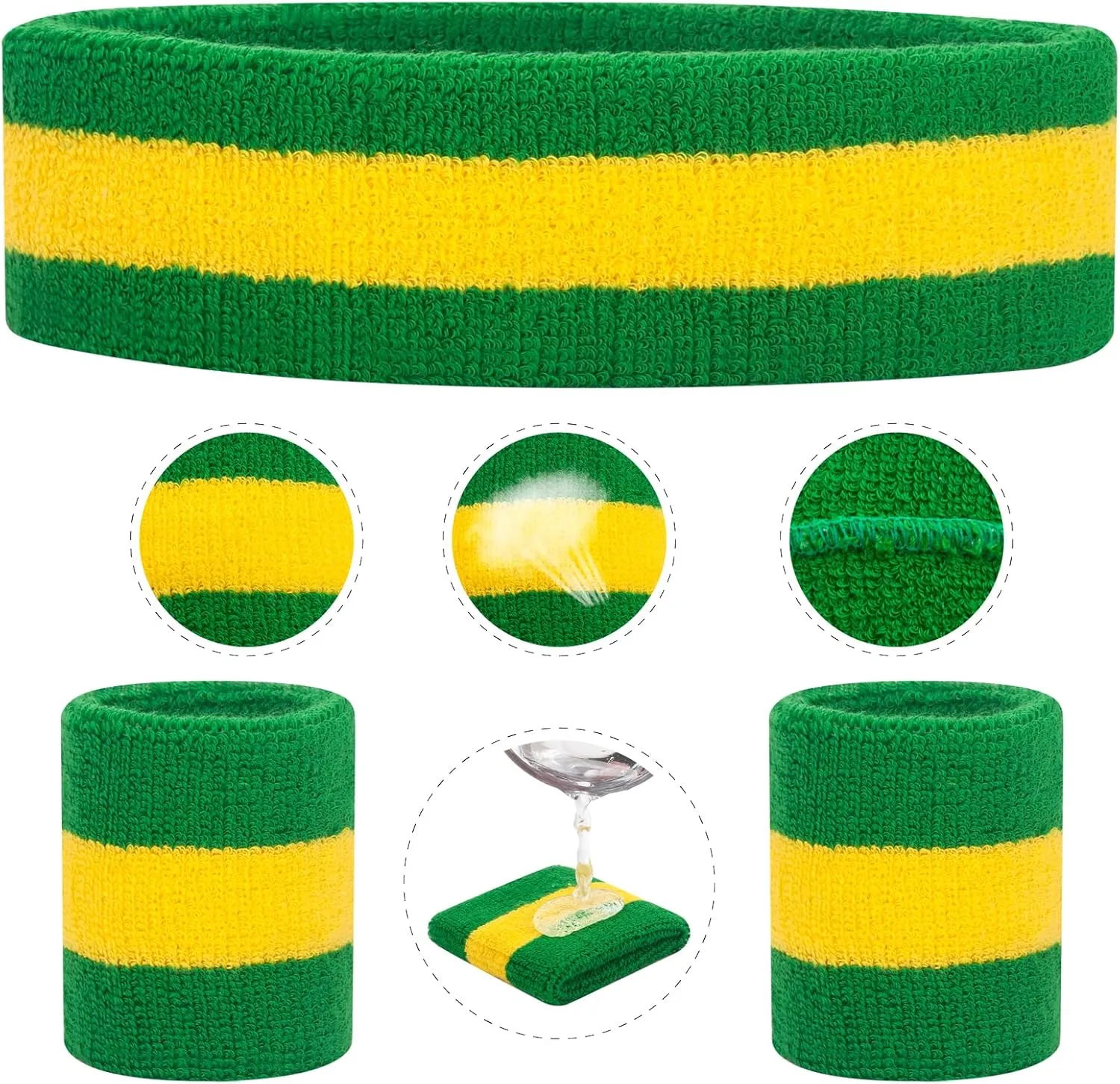 ONUPGO Sweatband Set Sports Headband Wristband Set Sweatbands Terry Cloth Wristband Wrist Sweatband Headbands Moisture Wicking Sweat Absorbing Head Band