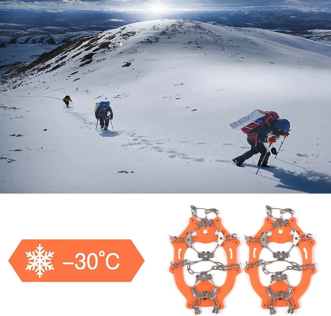 Orange Premium Upgraded 32 Spikes Ice Snow Grips for Backpacking, Family Camping, and Climbing - Enhanced Traction and Stability for Hiking Boots, Shoes, and Mountaineering Gear