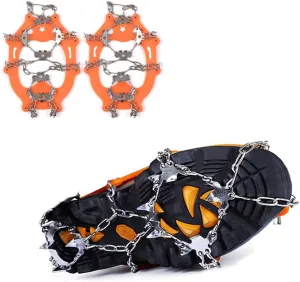 Orange Premium Upgraded 32 Spikes Ice Snow Grips for Backpacking, Family Camping, and Climbing - Enhanced Traction and Stability for Hiking Boots, Shoes, and Mountaineering Gear