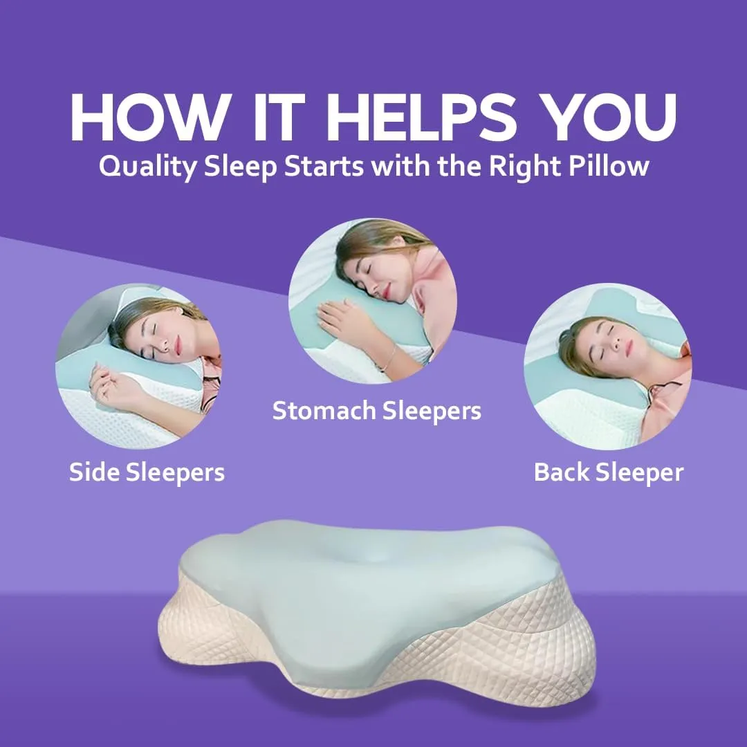 Orthopedic Memory Foam PillowErgonomic Cervical Contour Pillow for Neck & Shoulder Pain Relief, Adjustable Height for All, Breathable Cooling Washable Cover   Extra Pillowcase (3 Layers)
