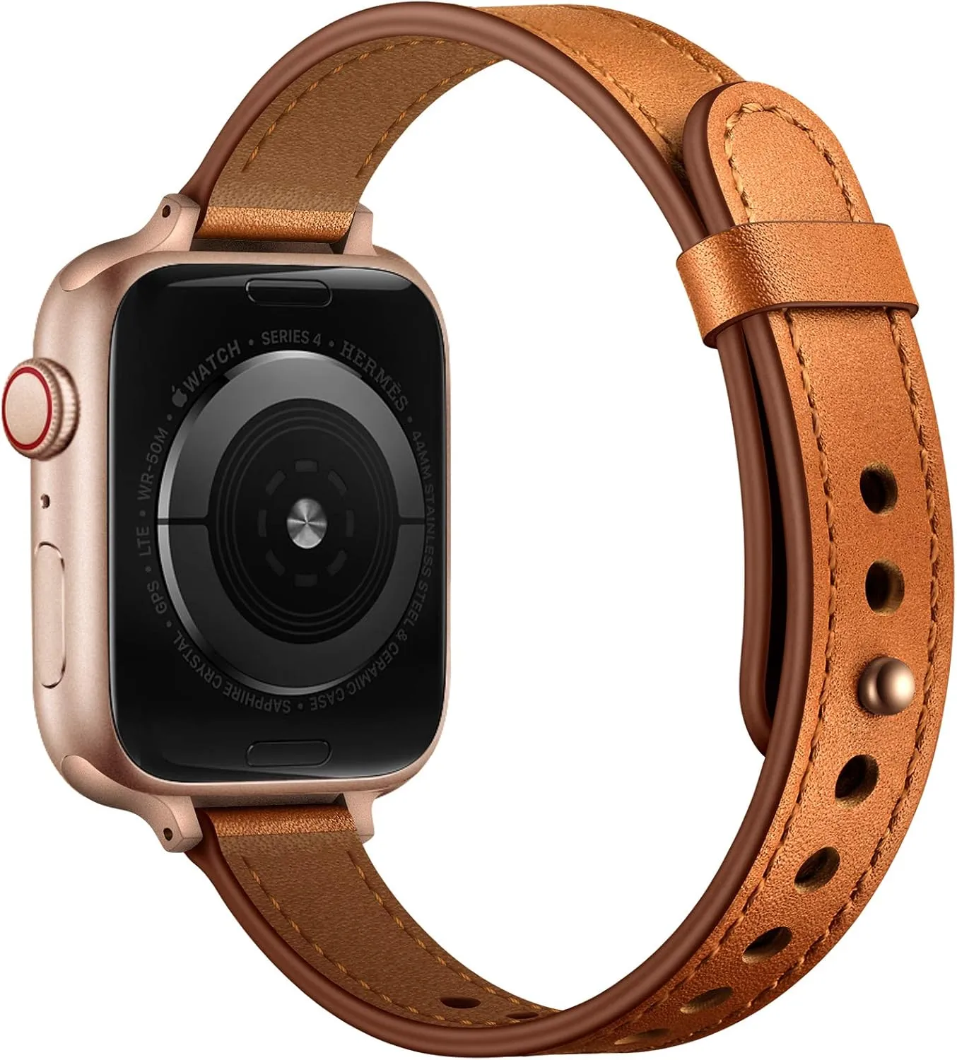 OUHENG Slim Bands Compatible with Apple Watch Band 42mm 41mm 40mm 38mm, Women Genuine Leather Replacement Thin Strap for iWatch SE2 SE Series 10 9 8 7 6 5 4 3 2 1 (Brown/Rose Gold)