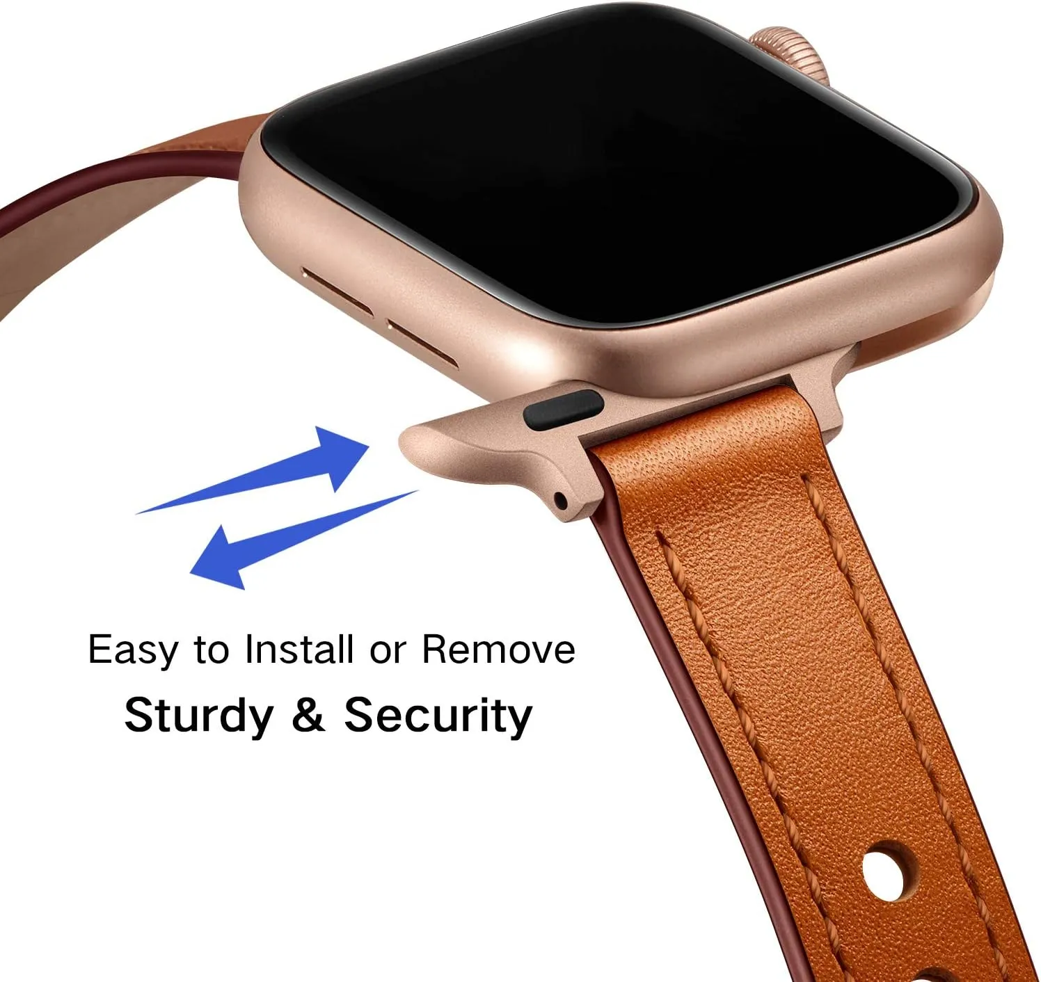 OUHENG Slim Bands Compatible with Apple Watch Band 42mm 41mm 40mm 38mm, Women Genuine Leather Replacement Thin Strap for iWatch SE2 SE Series 10 9 8 7 6 5 4 3 2 1 (Brown/Rose Gold)