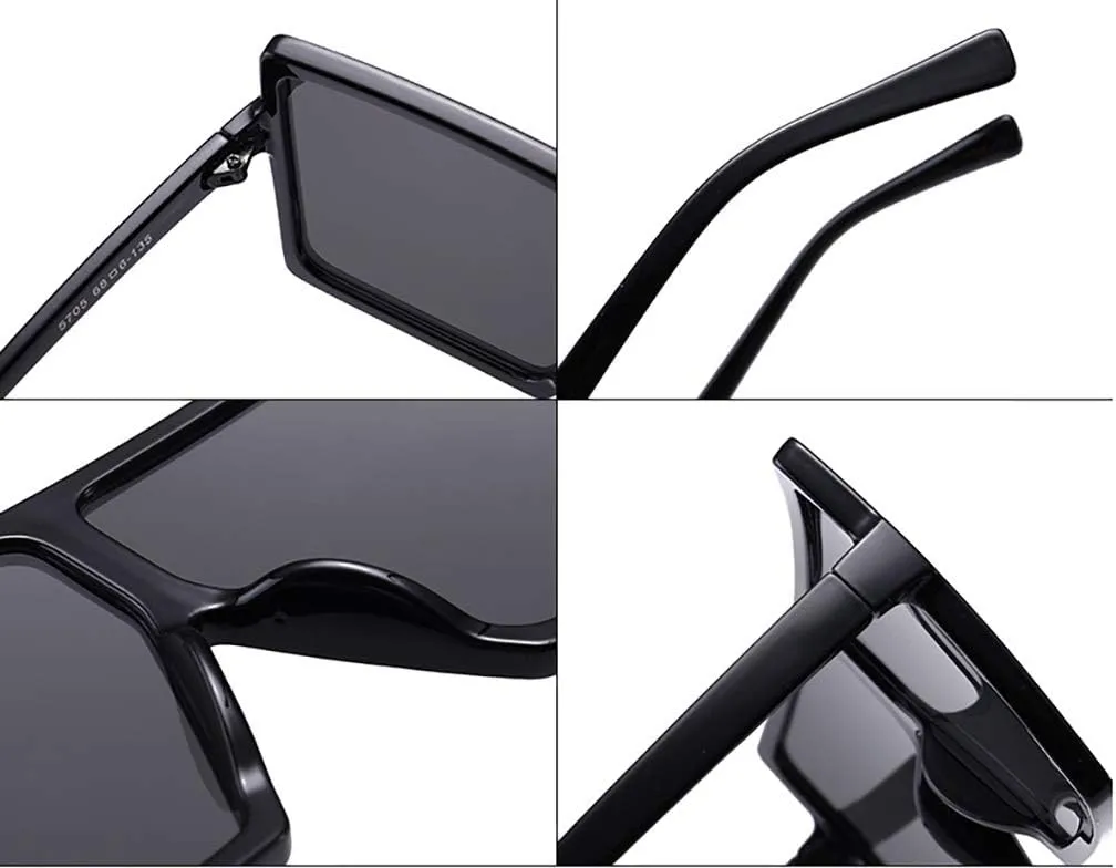 Oversized Sunglasses Womens Square Frame Trendy Flat Top Fashion Shades