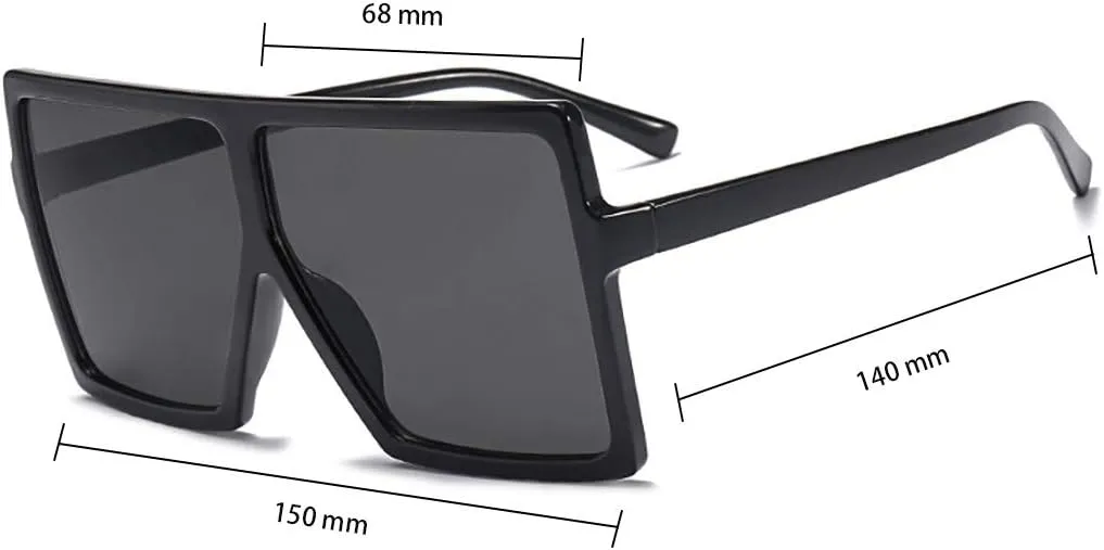 Oversized Sunglasses Womens Square Frame Trendy Flat Top Fashion Shades