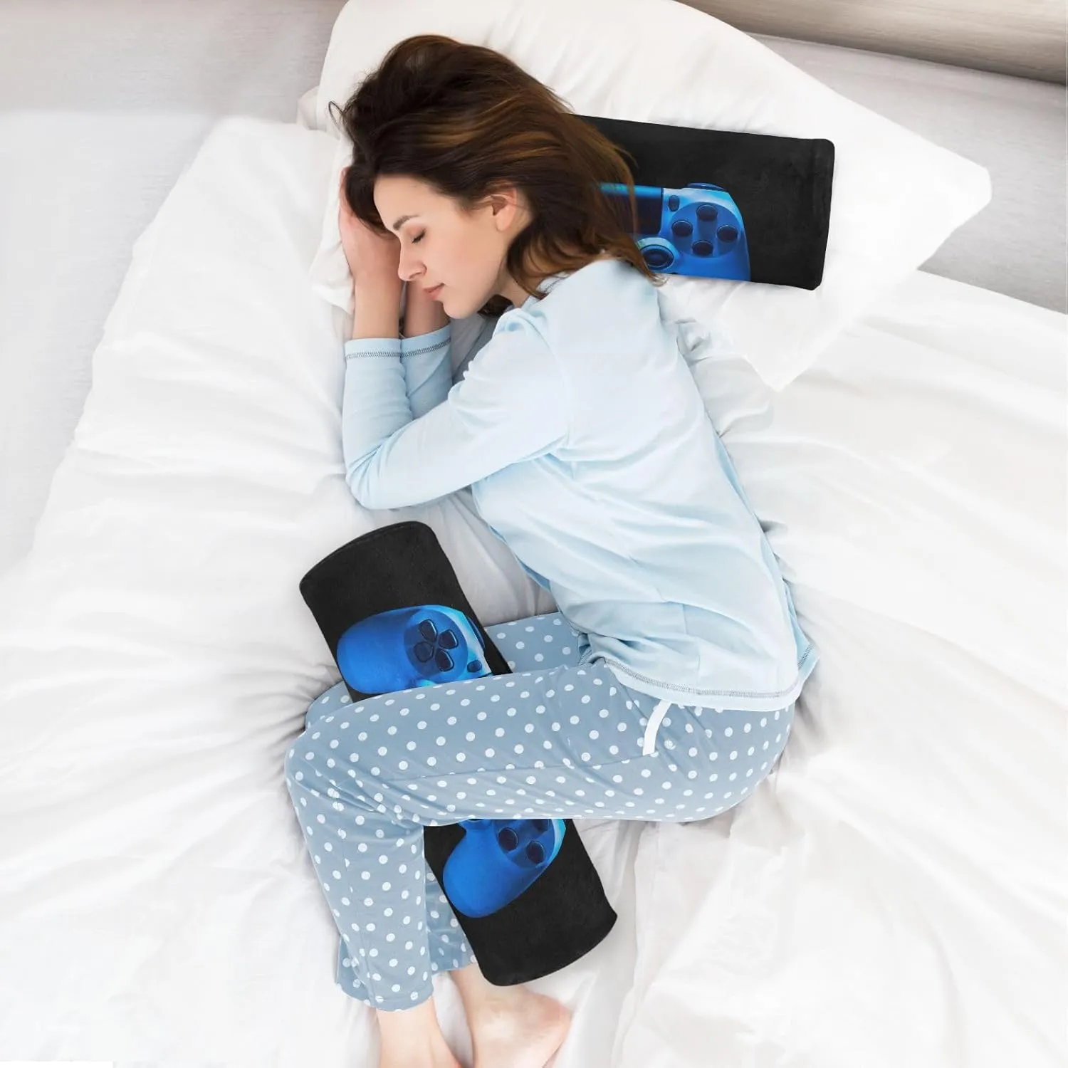 Oyihfvs Video Game Joystick Gamepad in Blue Neon Lights Isolated on Black Round Memory Foam Pillow, Travel Pillow with Removable Washable Cover for Head Neck Legs Support 5.5 x 5.5 x 17 inch