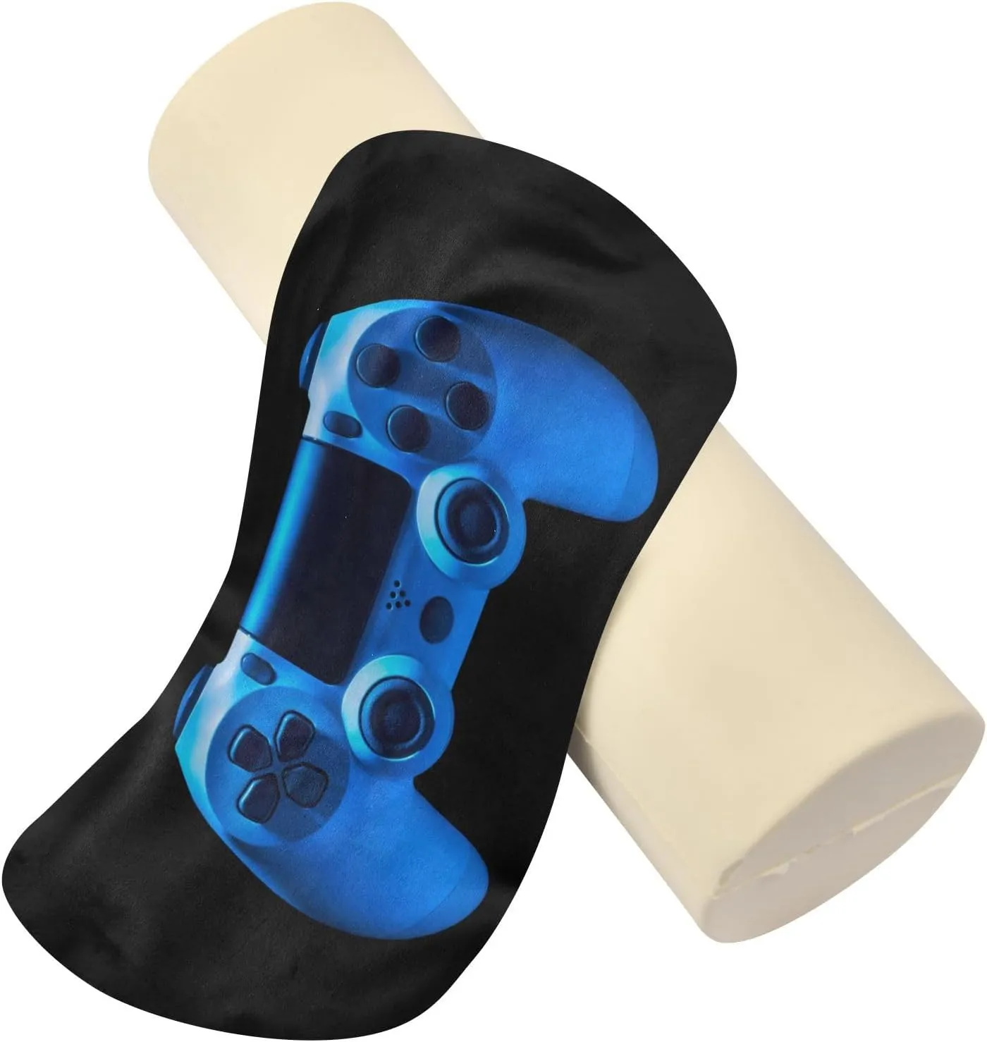 Oyihfvs Video Game Joystick Gamepad in Blue Neon Lights Isolated on Black Round Memory Foam Pillow, Travel Pillow with Removable Washable Cover for Head Neck Legs Support 5.5 x 5.5 x 17 inch
