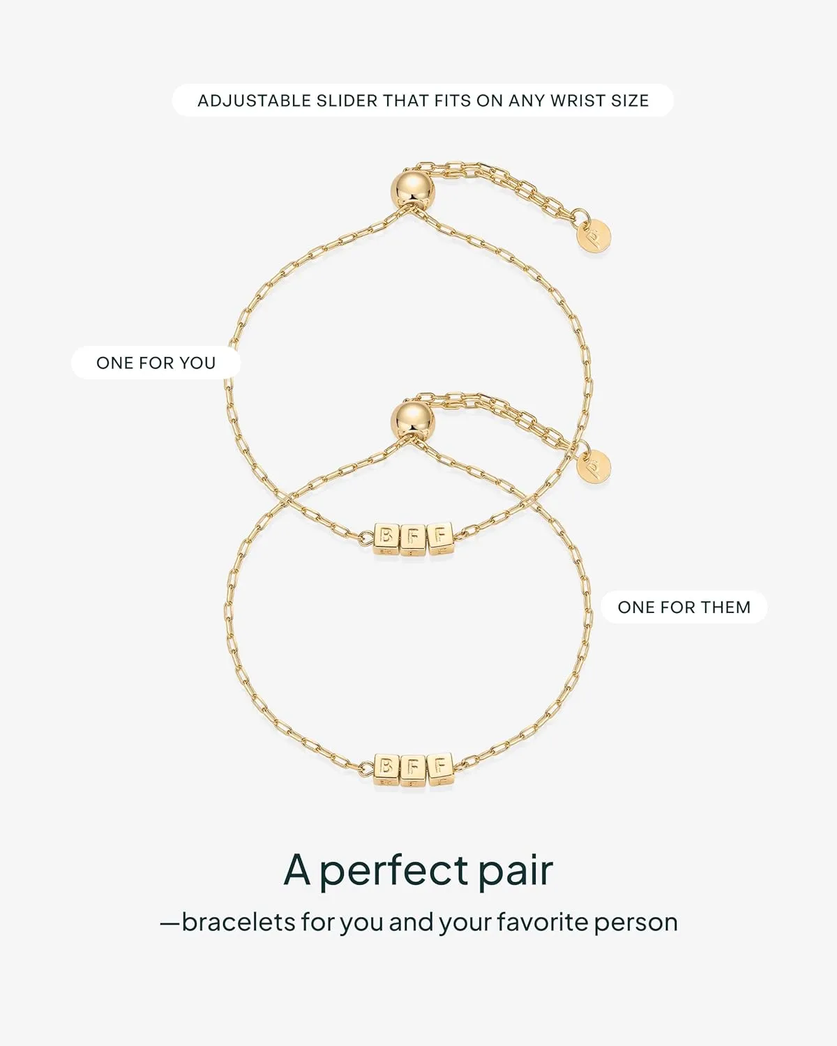 PAVOI 14K Gold Plated Friendship Matching Adjustable Bracelets for Women | Gold Best Friends Bracelet Set | BFF ILYSM Bracelet Pack