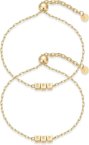 PAVOI 14K Gold Plated Friendship Matching Adjustable Bracelets for Women | Gold Best Friends Bracelet Set | BFF ILYSM Bracelet Pack