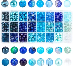 PH PandaHall 720pcs 8mm Blue Beads for Jewelry Making Glass Beads 24 Color Bracelet Bead Round Craft Loose Bead for Bracelets Necklaces Earring Summer Hawaii Boho Heshi Surfer Wave Jewelry Making