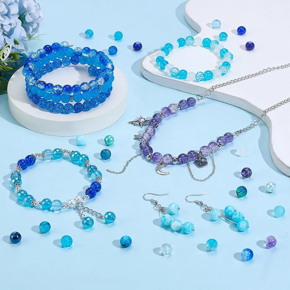 PH PandaHall 720pcs 8mm Blue Beads for Jewelry Making Glass Beads 24 Color Bracelet Bead Round Craft Loose Bead for Bracelets Necklaces Earring Summer Hawaii Boho Heshi Surfer Wave Jewelry Making