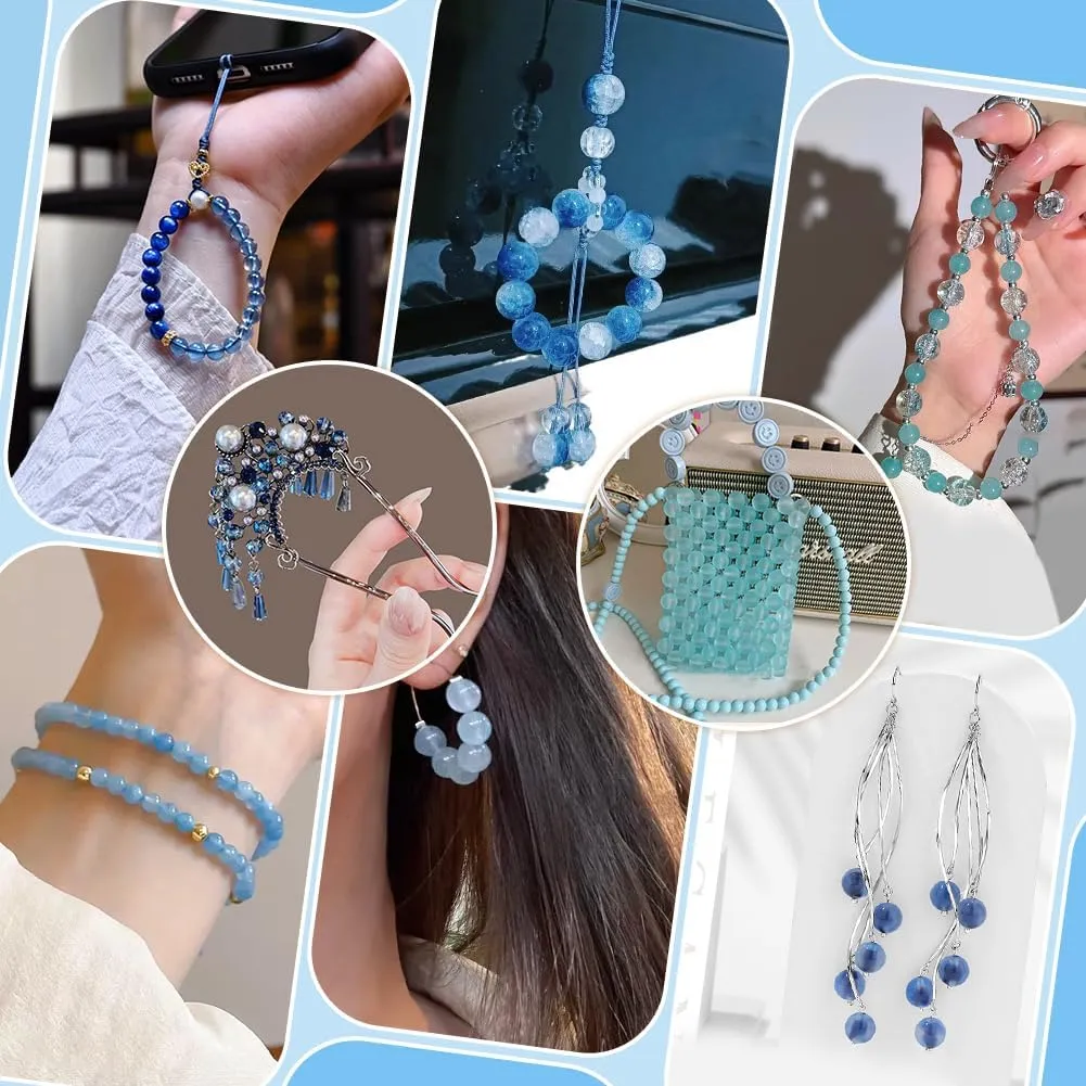 PH PandaHall 720pcs 8mm Blue Beads for Jewelry Making Glass Beads 24 Color Bracelet Bead Round Craft Loose Bead for Bracelets Necklaces Earring Summer Hawaii Boho Heshi Surfer Wave Jewelry Making