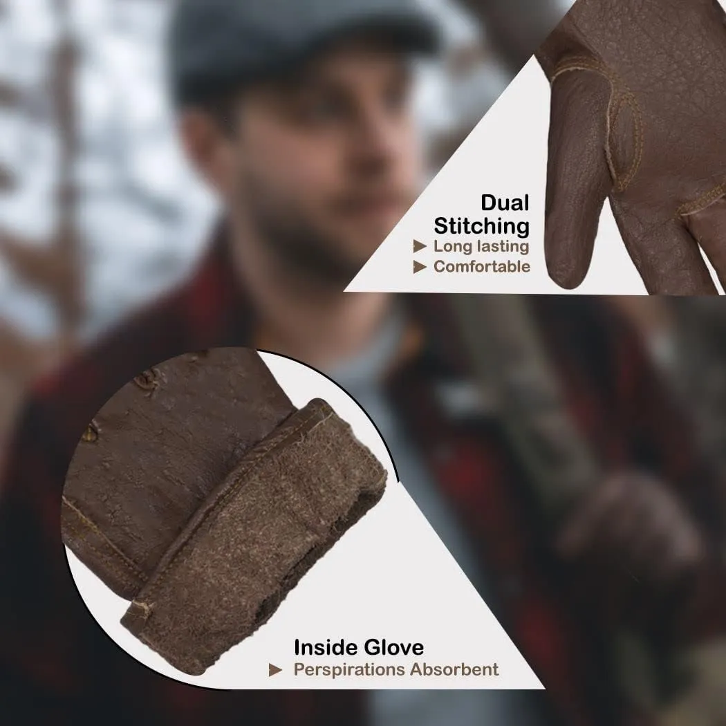 Premium Buffalo Leather Gloves,Unlined Work Gloves (Brown/Cognac)