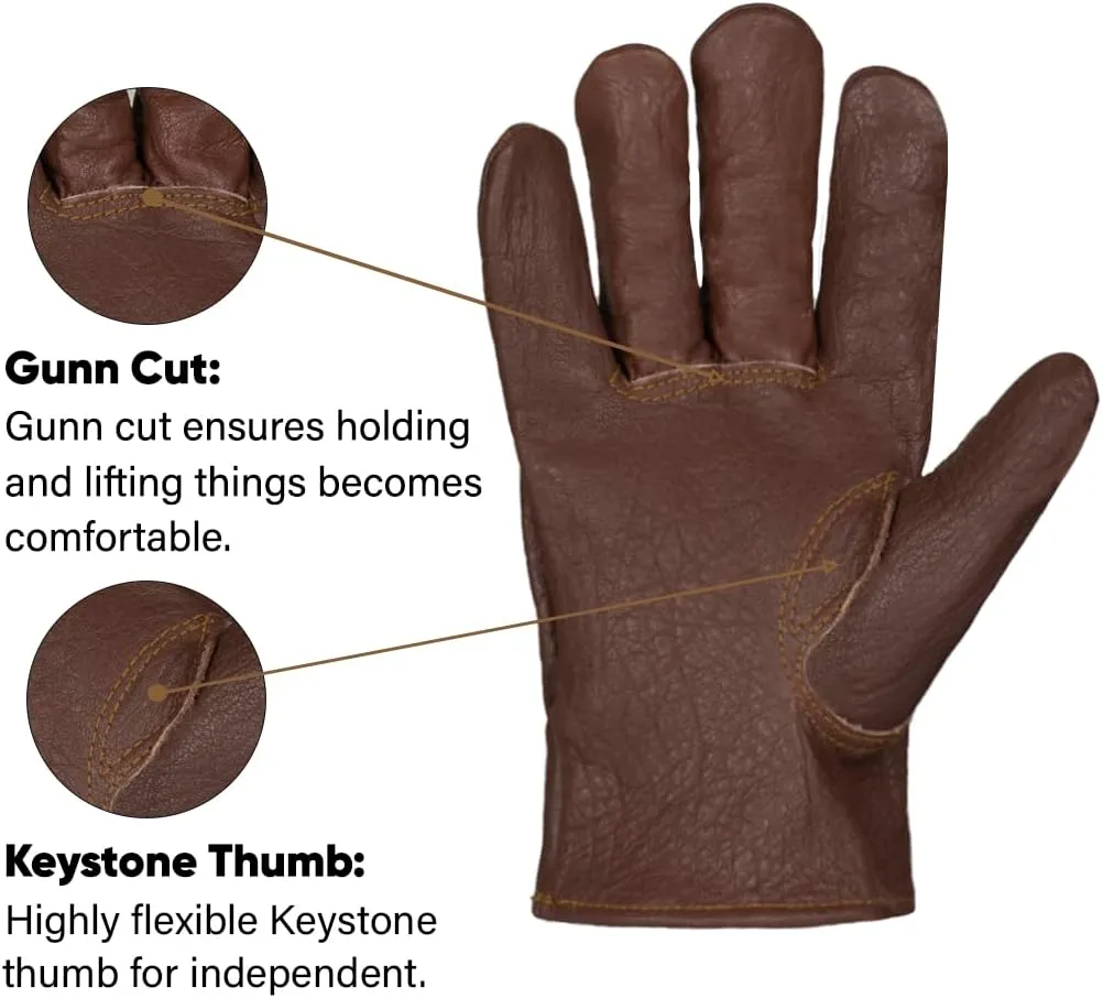 Premium Buffalo Leather Gloves,Unlined Work Gloves (Brown/Cognac)