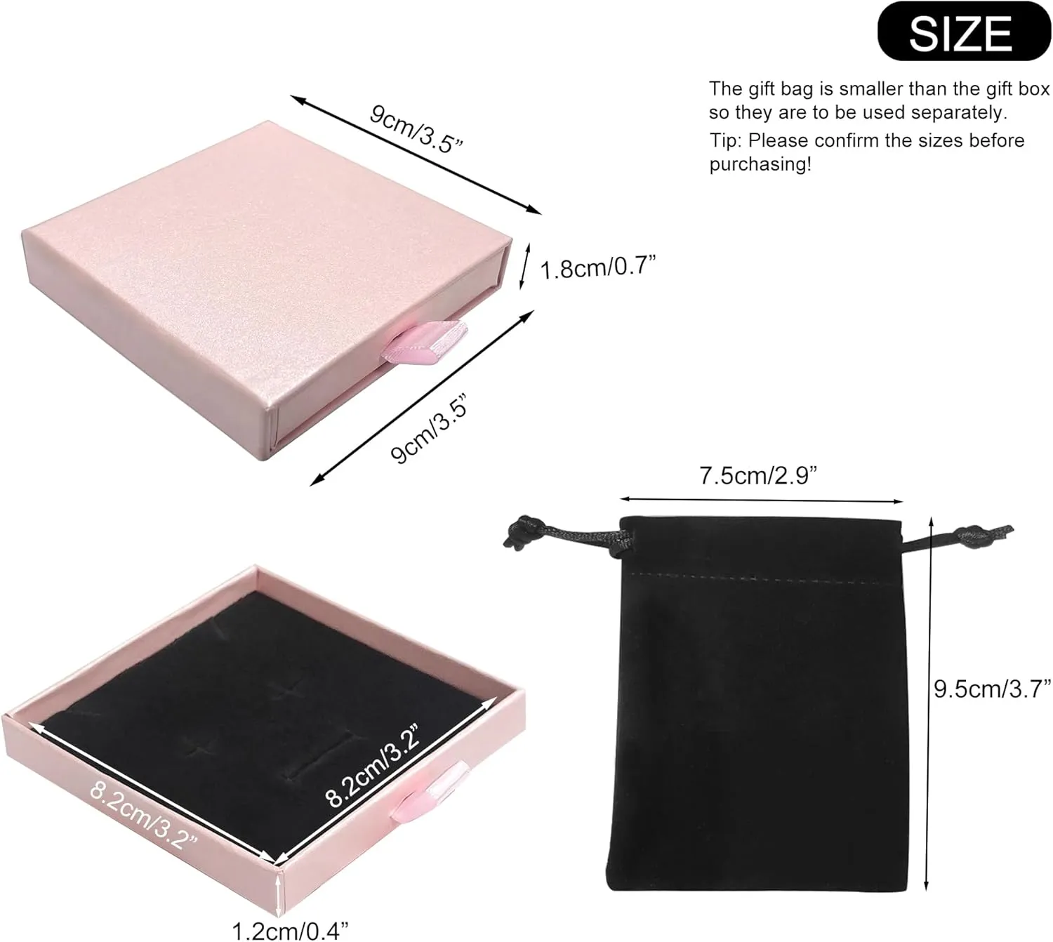 Quacc Small Jewelry Gift Box and Velvet Bag, Necklace Bracelet Earring Cardboard Organizer Square Jewellery Gift Box Pendent Storage Case for Birthday Xmas Christmas Wrapping (Pink)
