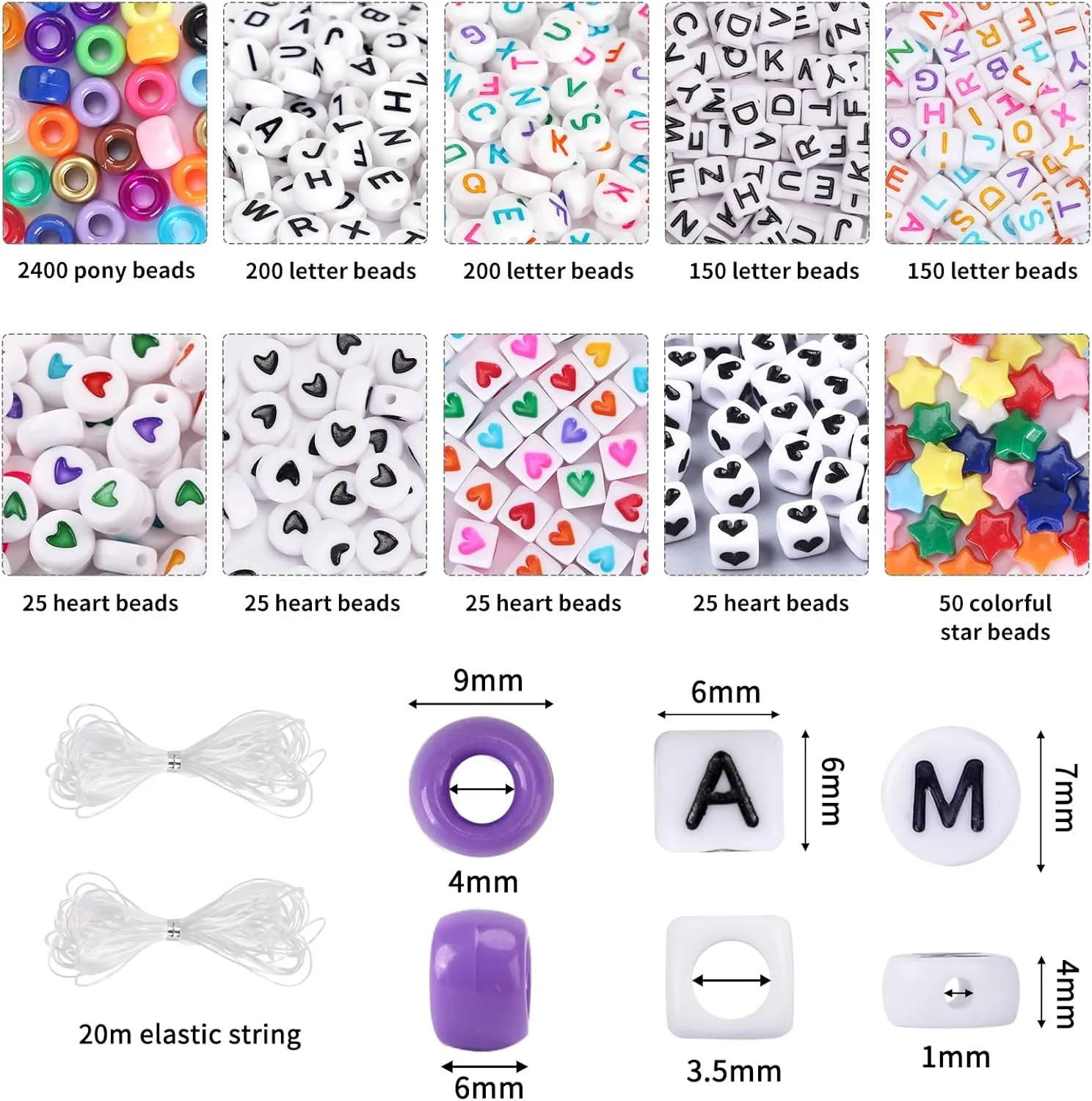 QUEFE 96 Colors 3000pcs Pony Beads Bracelet Making Kit Friendship Bracelet Kit Rainbow Kandi Beads with Letter and Heart Beads Elastic Threads for Jewelry Necklace Making