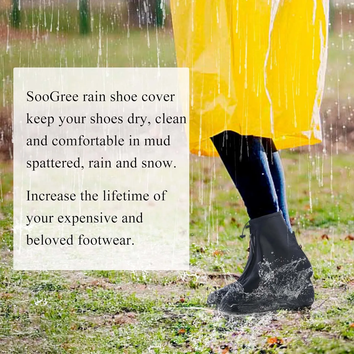 Rain Boot Waterproof Shoes Covers, Sand Control Non-Slip Shoe Cover Galoshes, PVC Rubber Sole Reusable Rain Snow Boots Overshoes for Cycling Outdoor Camping Fishing Garden (XXL, Black)