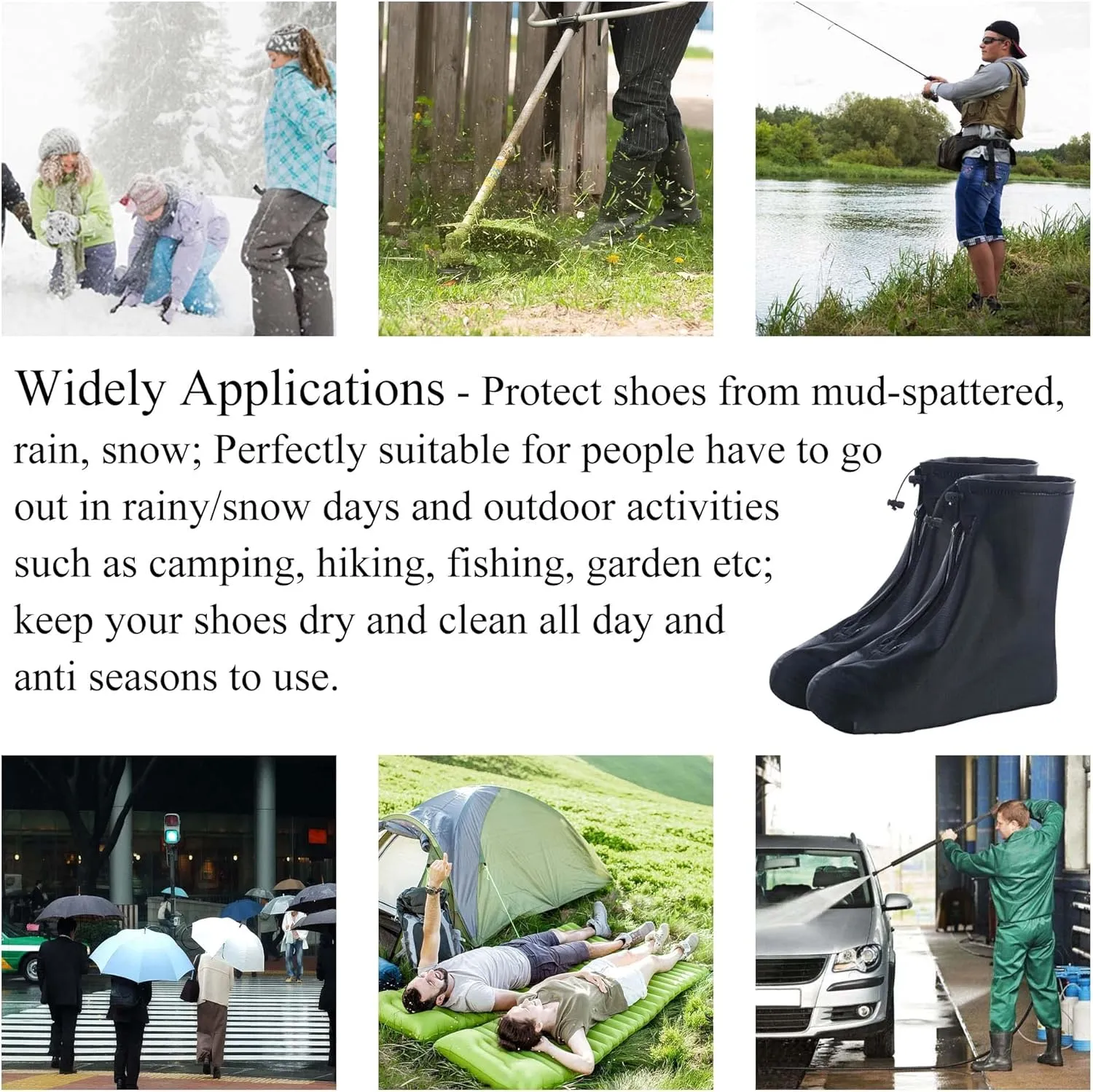 Rain Boot Waterproof Shoes Covers, Sand Control Non-Slip Shoe Cover Galoshes, PVC Rubber Sole Reusable Rain Snow Boots Overshoes for Cycling Outdoor Camping Fishing Garden (XXL, Black)