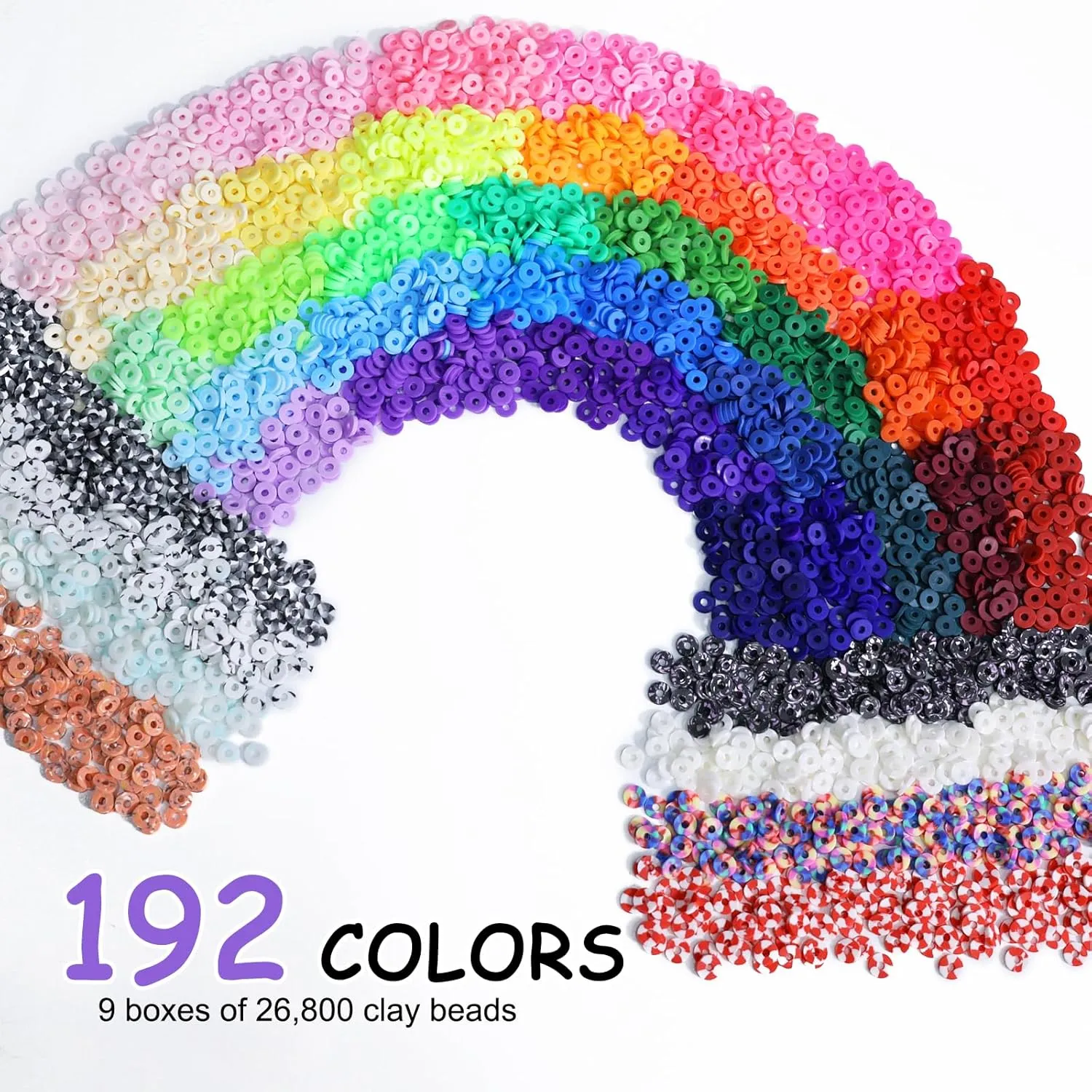 Redtwo 28000 Pcs Clay Beads Bracelet Making Kit 192 Colors 9 Boxes Flat Polymer Heishi Beads Set for Friendship Jewelry Making with Pendant Charms Crafts Gifts for Girls Ages 6-12 Kids Adults