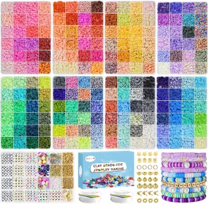 Redtwo 28000 Pcs Clay Beads Bracelet Making Kit 192 Colors 9 Boxes Flat Polymer Heishi Beads Set for Friendship Jewelry Making with Pendant Charms Crafts Gifts for Girls Ages 6-12 Kids Adults