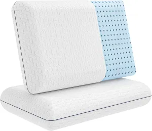 REGAL RUBY Gel Memory Foam Pillow - Standard Size, 2 Pack, Firm Pillow for Neck and Shoulder Support, Orthopedic, Firm, Cooling, Contoured Memory Foam Pillows for Back, Side, Stomach Sleepers
