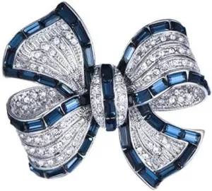 Rhinestone Bow Collar Brooch Crystal Bow Brooch Pin Vintage Blue Sparkling lapel Pin Crystal Collar Pin Ribbon Bow Brooch Badge Clothing Accessory Women's Jewelry Gift