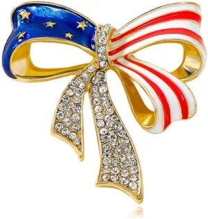 Rhinestone Bowknot USA Flag MAGA Brooch Pin for Women Gold Plated Fashion Crystal Star Blue Red American Patriotic Medal Brooches Dress Accessories Independence MAGA Presidential Election Day
