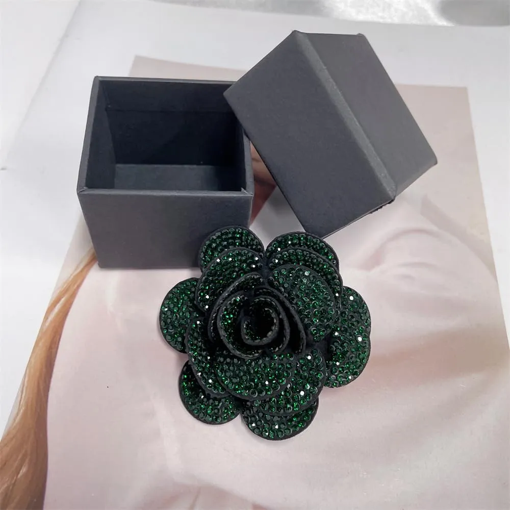 Rhinestone Rose Flower Brooch Lapel Pins for Women Her Fashion Crystal Camellia Flower Brooches Pin for Dress Accessories Jewelry Boutonniere Corsage Wedding Party Birthday Gift 70mm