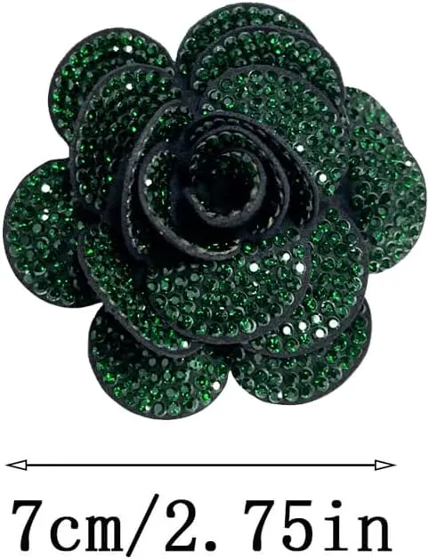 Rhinestone Rose Flower Brooch Lapel Pins for Women Her Fashion Crystal Camellia Flower Brooches Pin for Dress Accessories Jewelry Boutonniere Corsage Wedding Party Birthday Gift 70mm