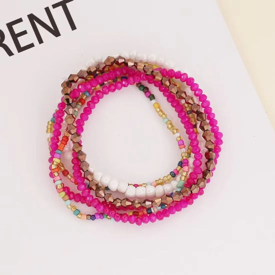 Rice Beads Crystal Fringe Bracelet for Women Handmade Boho Colorful Stackable Bead Bracelets Set Multicolor Seed Layered Stretch Bracelets Party Jewelry