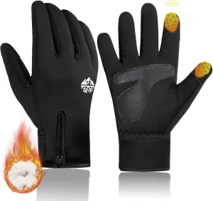 RIGWARL Kids Winter Gloves with Zipper Cuff, Water-Resistant Warm Gloves for Boys Girls Aged 3-15 for Soccer Running Cycling