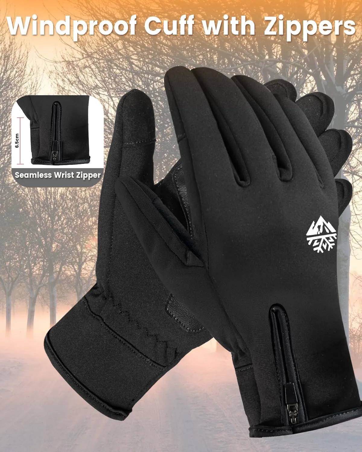 RIGWARL Kids Winter Gloves with Zipper Cuff, Water-Resistant Warm Gloves for Boys Girls Aged 3-15 for Soccer Running Cycling