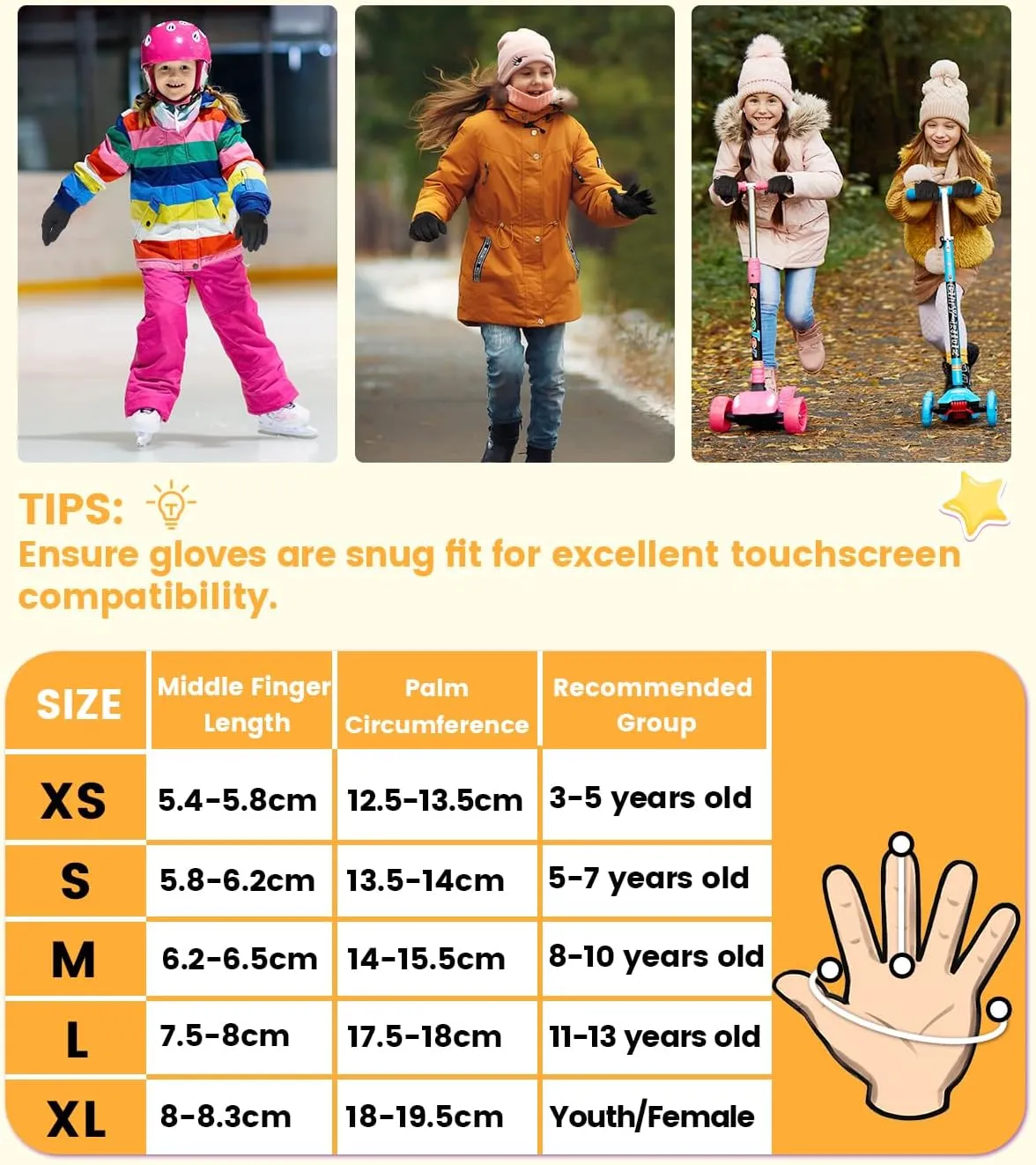 RIGWARL Kids Winter Gloves with Zipper Cuff, Water-Resistant Warm Gloves for Boys Girls Aged 3-15 for Soccer Running Cycling
