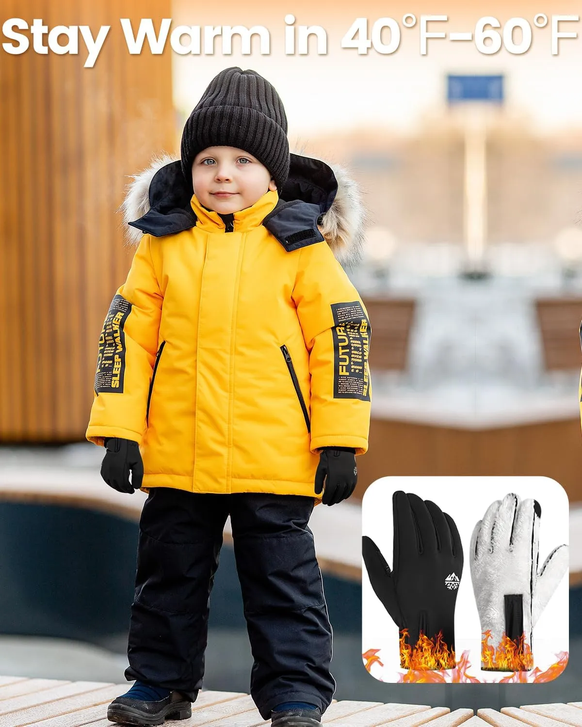 RIGWARL Kids Winter Gloves with Zipper Cuff, Water-Resistant Warm Gloves for Boys Girls Aged 3-15 for Soccer Running Cycling