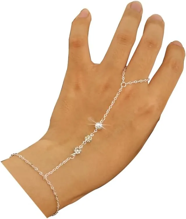 Ring Bracelet Hand Chain Dainty Gold Finger Ring Slave Bracelet Zircon Hand Jewelry for Women Fashion Boho Beach Jewelry Minimalist