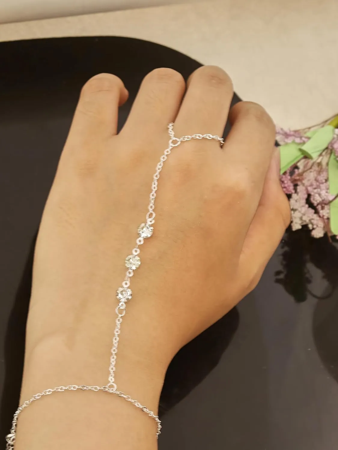 Ring Bracelet Hand Chain Dainty Gold Finger Ring Slave Bracelet Zircon Hand Jewelry for Women Fashion Boho Beach Jewelry Minimalist