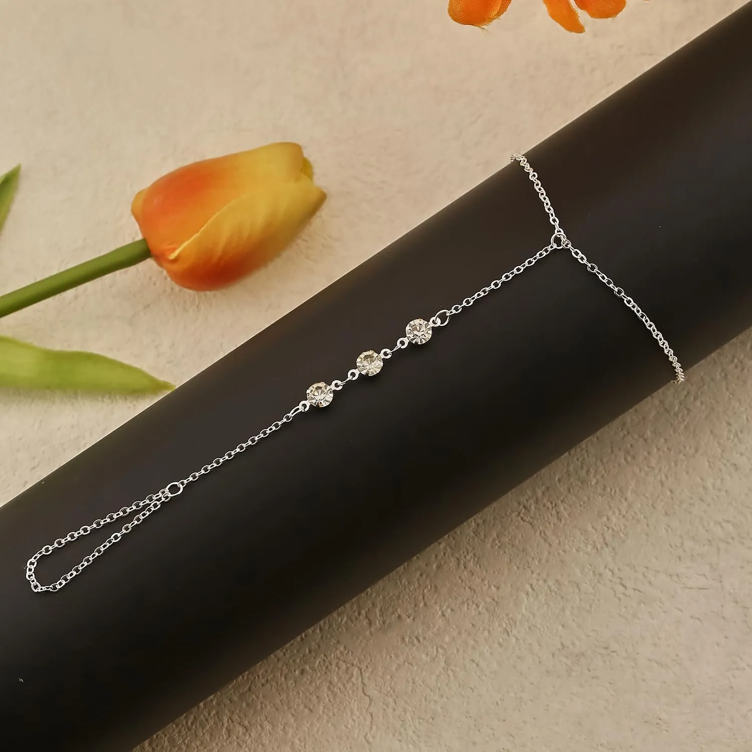 Ring Bracelet Hand Chain Dainty Gold Finger Ring Slave Bracelet Zircon Hand Jewelry for Women Fashion Boho Beach Jewelry Minimalist