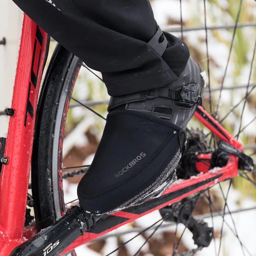 ROCKBROS Cycling Shoe Toe Covers Winter Toe Warmers Cycling Overshoes Protectors Kevlar Black 1 Pair