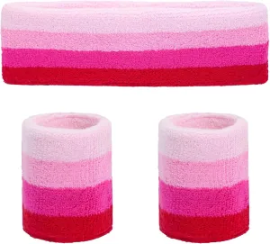 Ronglry 3pcs Sweatbands Set Sports Wristband and Headband Colorful Sweatbands for Women Men Striped Sweat Band LGBTQ Pride Rainbow Headband Wristband Set Includes 1 Sports Headband and 2 Wristband