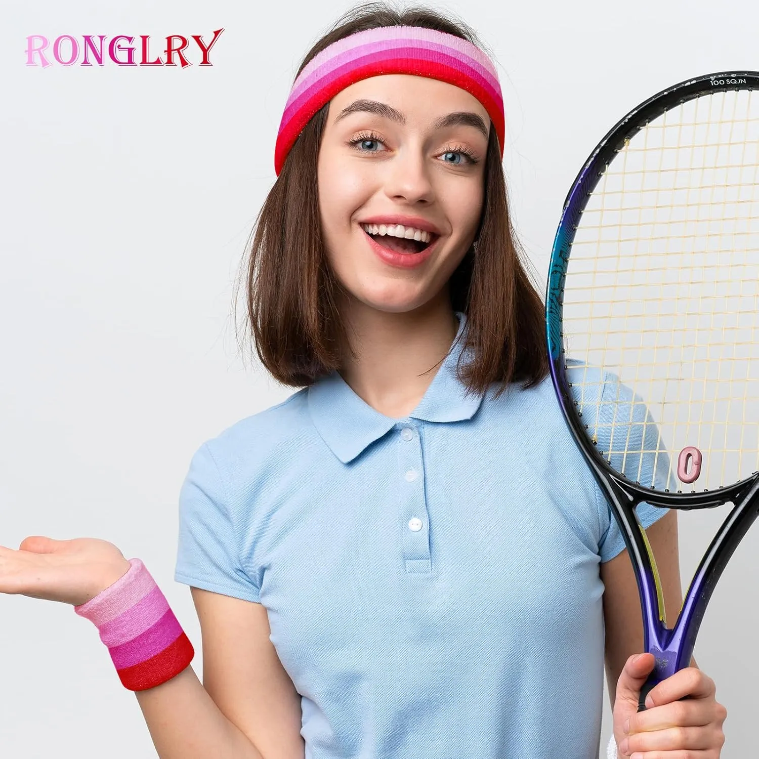 Ronglry 3pcs Sweatbands Set Sports Wristband and Headband Colorful Sweatbands for Women Men Striped Sweat Band LGBTQ Pride Rainbow Headband Wristband Set Includes 1 Sports Headband and 2 Wristband
