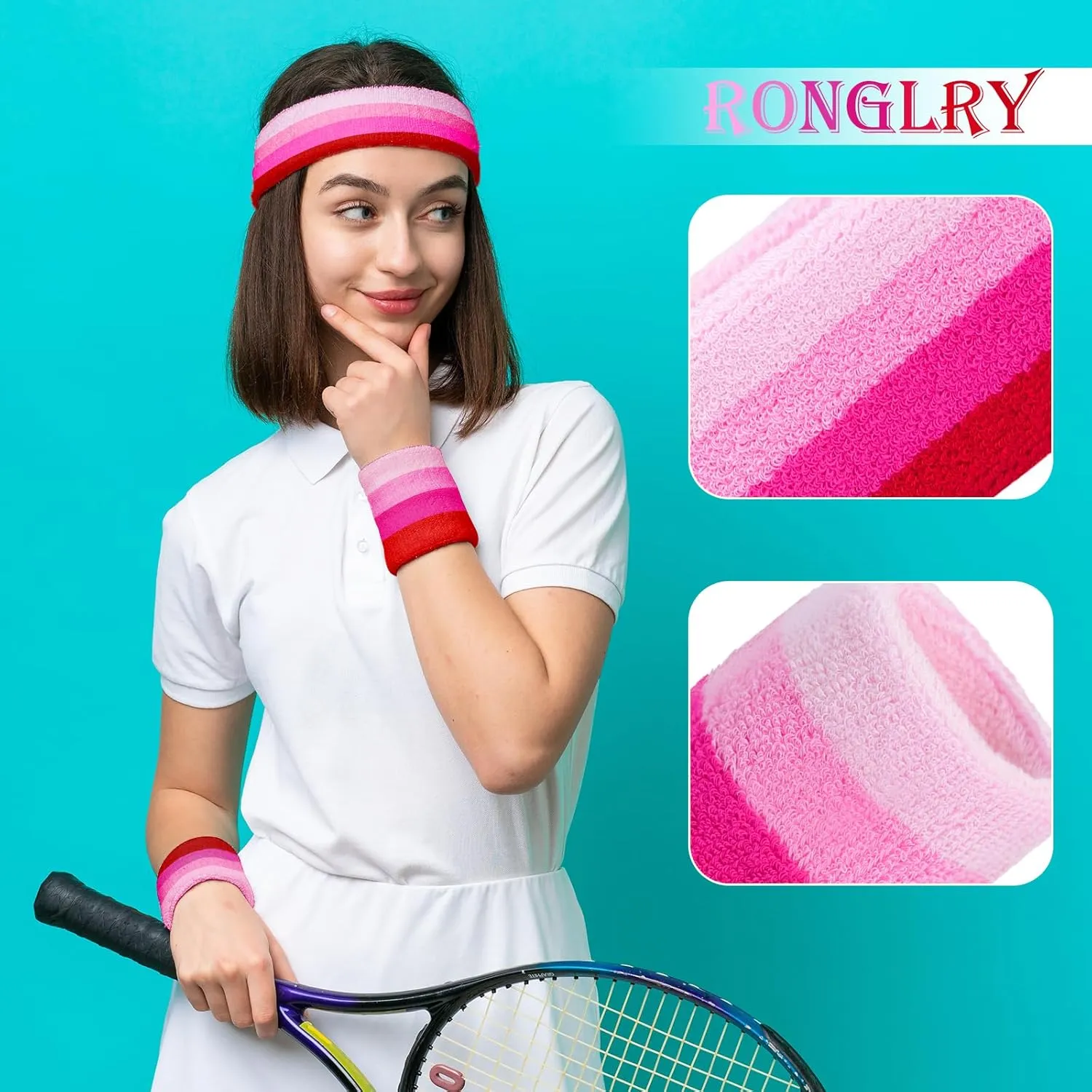Ronglry 3pcs Sweatbands Set Sports Wristband and Headband Colorful Sweatbands for Women Men Striped Sweat Band LGBTQ Pride Rainbow Headband Wristband Set Includes 1 Sports Headband and 2 Wristband