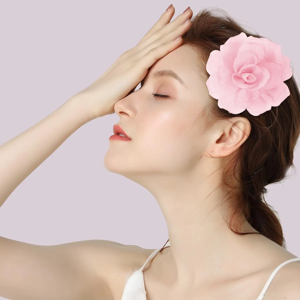 Rose Flower Brooch & Pin Set for Women | Pink Floral Clips & Hair Pins | 3.1 Inch Light Pink