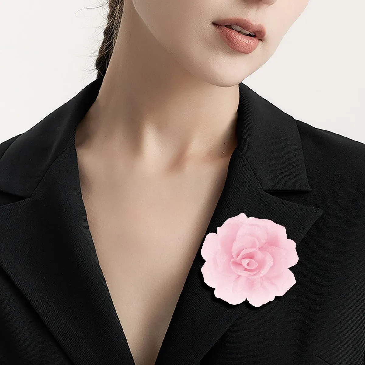 Rose Flower Brooch & Pin Set for Women | Pink Floral Clips & Hair Pins | 3.1 Inch Light Pink